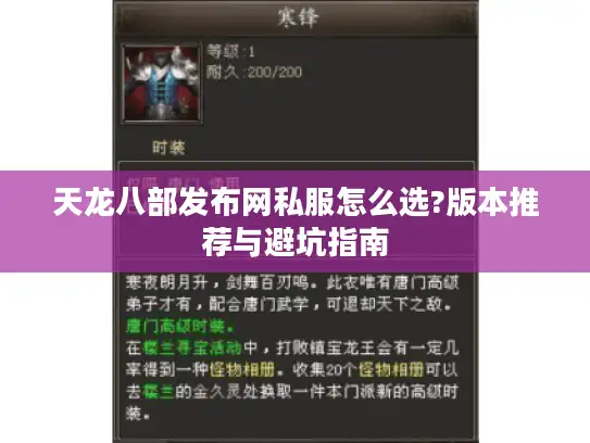 天龙八部发布网私服怎么选?版本推荐与避坑指南