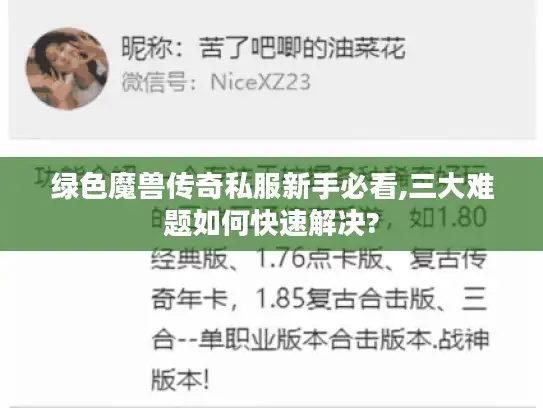 绿色魔兽传奇私服新手必看,三大难题如何快速解决?