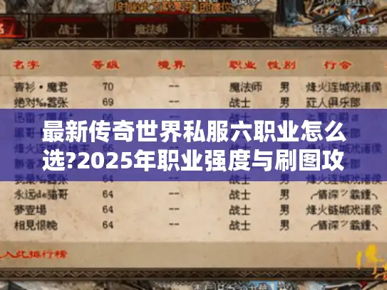 最新传奇世界私服六职业怎么选?2025年职业强度与刷图攻略