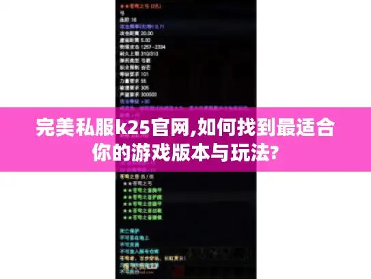 完美私服k25官网,如何找到最适合你的游戏版本与玩法?