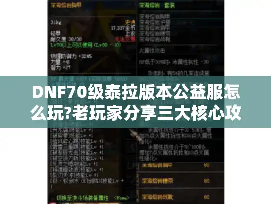 DNF70级泰拉版本公益服怎么玩?老玩家分享三大核心攻略