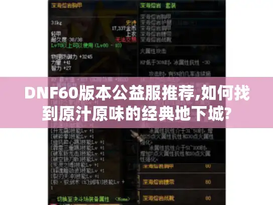 DNF60版本公益服推荐,如何找到原汁原味的经典地下城?