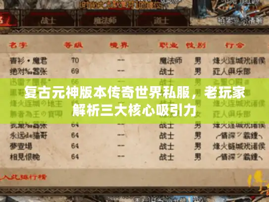 复古元神版本传奇世界私服，老玩家解析三大核心吸引力