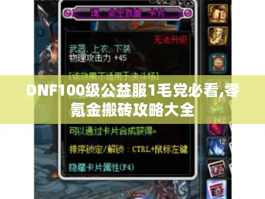 DNF100级公益服1毛党必看,零氪金搬砖攻略大全