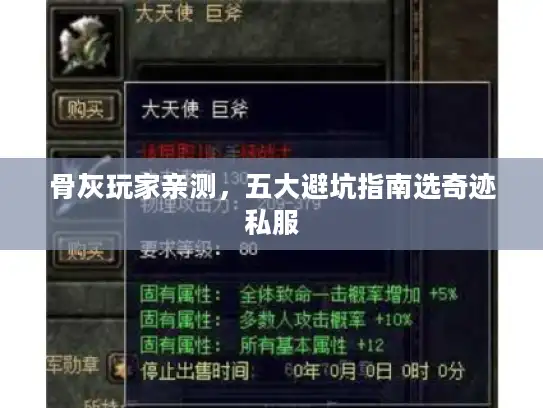 骨灰玩家亲测，五大避坑指南选奇迹私服