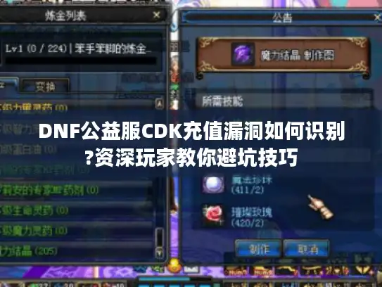 DNF公益服CDK充值漏洞如何识别?资深玩家教你避坑技巧