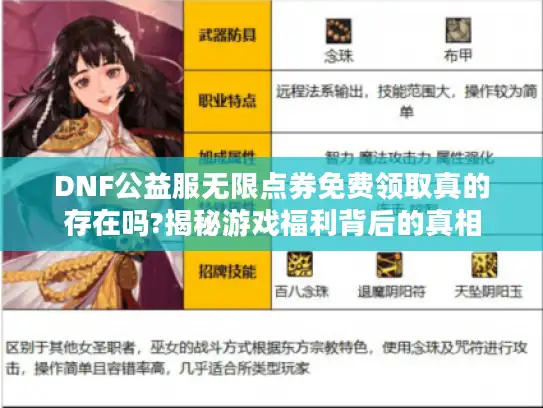 DNF公益服无限点券免费领取真的存在吗?揭秘游戏福利背后的真相