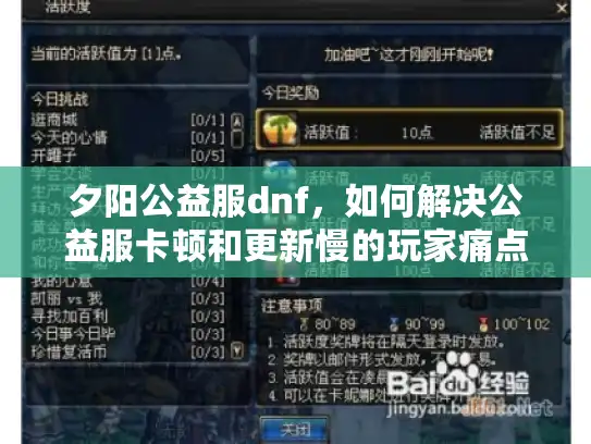 夕阳公益服dnf，如何解决公益服卡顿和更新慢的玩家痛点？