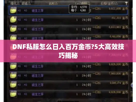 DNF私服怎么日入百万金币?5大高效技巧揭秘