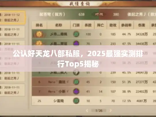 公认好天龙八部私服，2025最强实测排行Top5揭秘