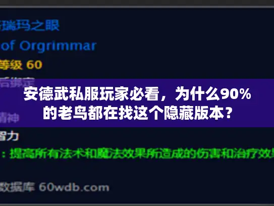 安德武私服玩家必看，为什么90%的老鸟都在找这个隐藏版本？