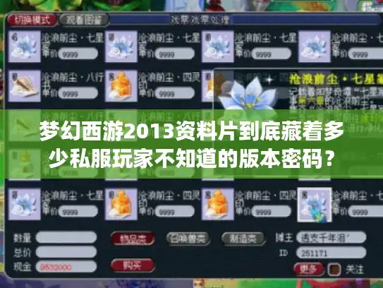 梦幻西游2013资料片到底藏着多少私服玩家不知道的版本密码？