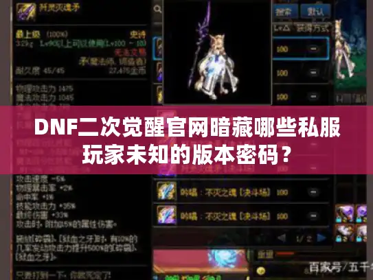 DNF二次觉醒官网暗藏哪些私服玩家未知的版本密码？
