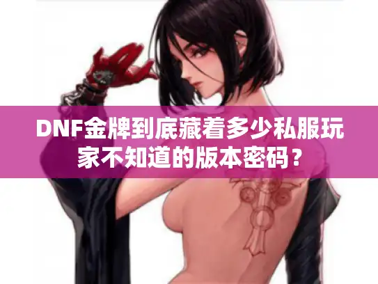 DNF金牌到底藏着多少私服玩家不知道的版本密码？