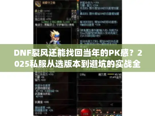 DNF裂风还能找回当年的PK感？2025私服从选版本到避坑的实战全攻略
