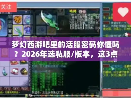 梦幻西游吧里的活服密码你懂吗？2026年选私服/版本，这3点比高爆率重要10倍