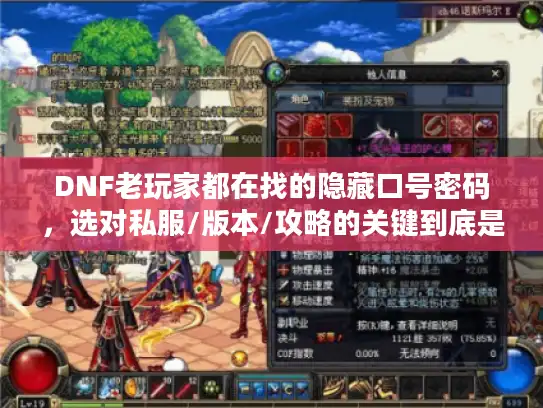 DNF老玩家都在找的隐藏口号密码，选对私服/版本/攻略的关键到底是什么？