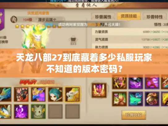 天龙八部27到底藏着多少私服玩家不知道的版本密码？