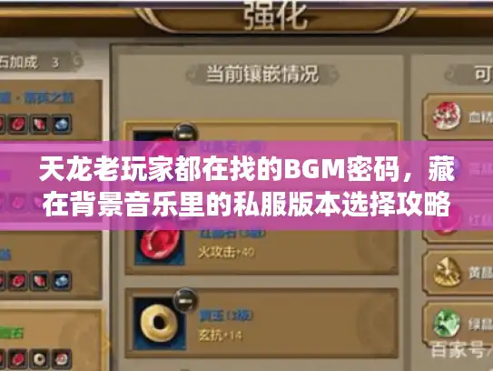 天龙老玩家都在找的BGM密码，藏在背景音乐里的私服版本选择攻略？