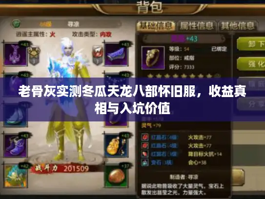 老骨灰实测冬瓜天龙八部怀旧服，收益真相与入坑价值