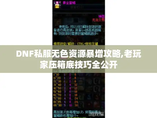 DNF私服无色资源暴增攻略,老玩家压箱底技巧全公开 DNF私服无色资源暴增攻略,老玩家压箱底技巧全公开