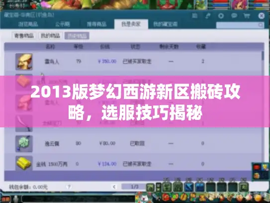 2013版梦幻西游新区搬砖攻略，选服技巧揭秘