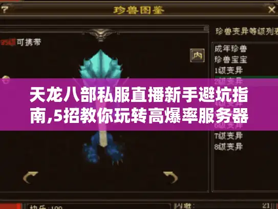 天龙八部私服直播新手避坑指南,5招教你玩转高爆率服务器