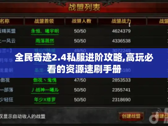 全民奇迹2.4私服进阶攻略,高玩必看的资源速刷手册
