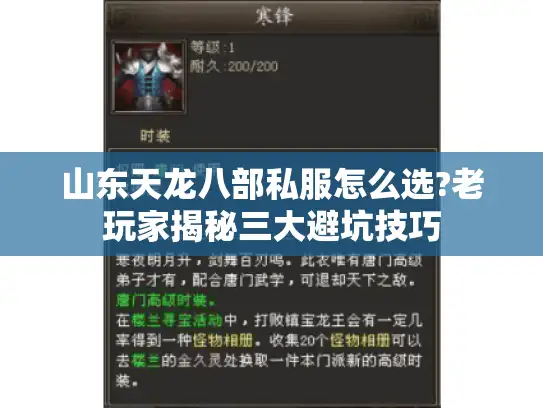 山东天龙八部私服怎么选?老玩家揭秘三大避坑技巧