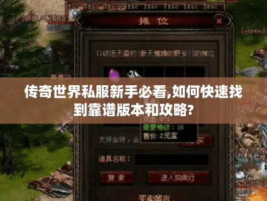 传奇世界私服新手必看,如何快速找到靠谱版本和攻略?