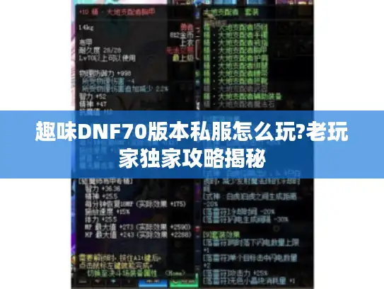 趣味DNF70版本私服怎么玩?老玩家独家攻略揭秘