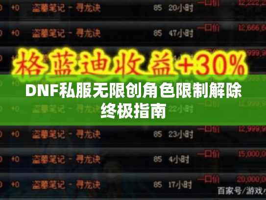 DNF私服无限创角色限制解除终极指南 DNF私服无限创角色限制解除终极指南