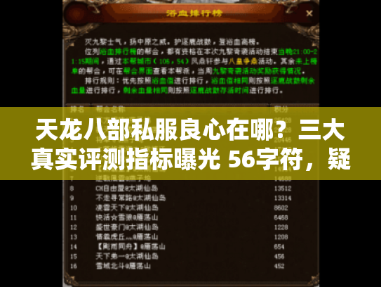 天龙八部私服良心在哪？三大真实评测指标曝光 56字符，疑问+解决方案，核心词前置）