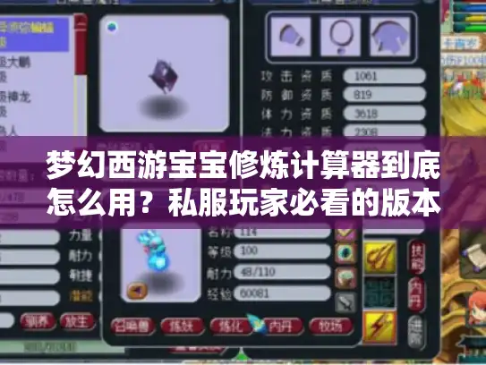 梦幻西游宝宝修炼计算器到底怎么用？私服玩家必看的版本适配与效率提升攻略