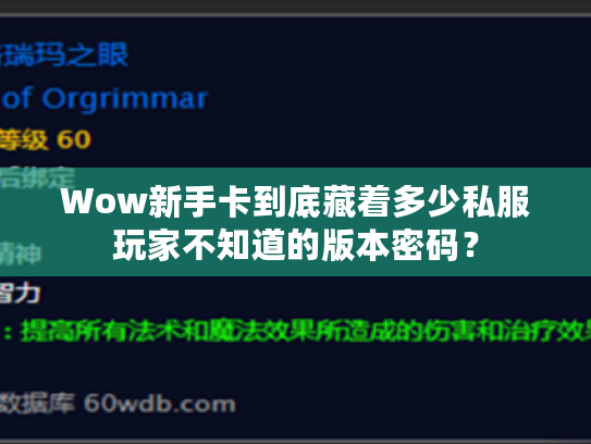 Wow新手卡到底藏着多少私服玩家不知道的版本密码？