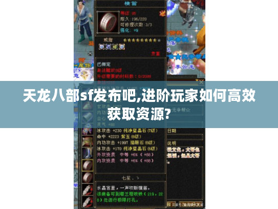 天龙八部sf发布吧,进阶玩家如何高效获取资源?