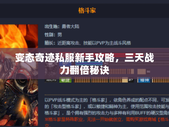 变态奇迹私服新手攻略，三天战力翻倍秘诀